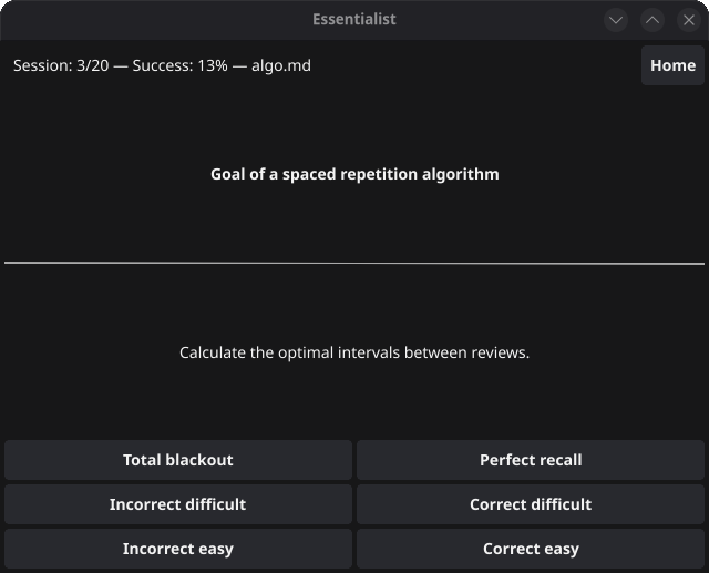 screenshot of essentialist on Linux